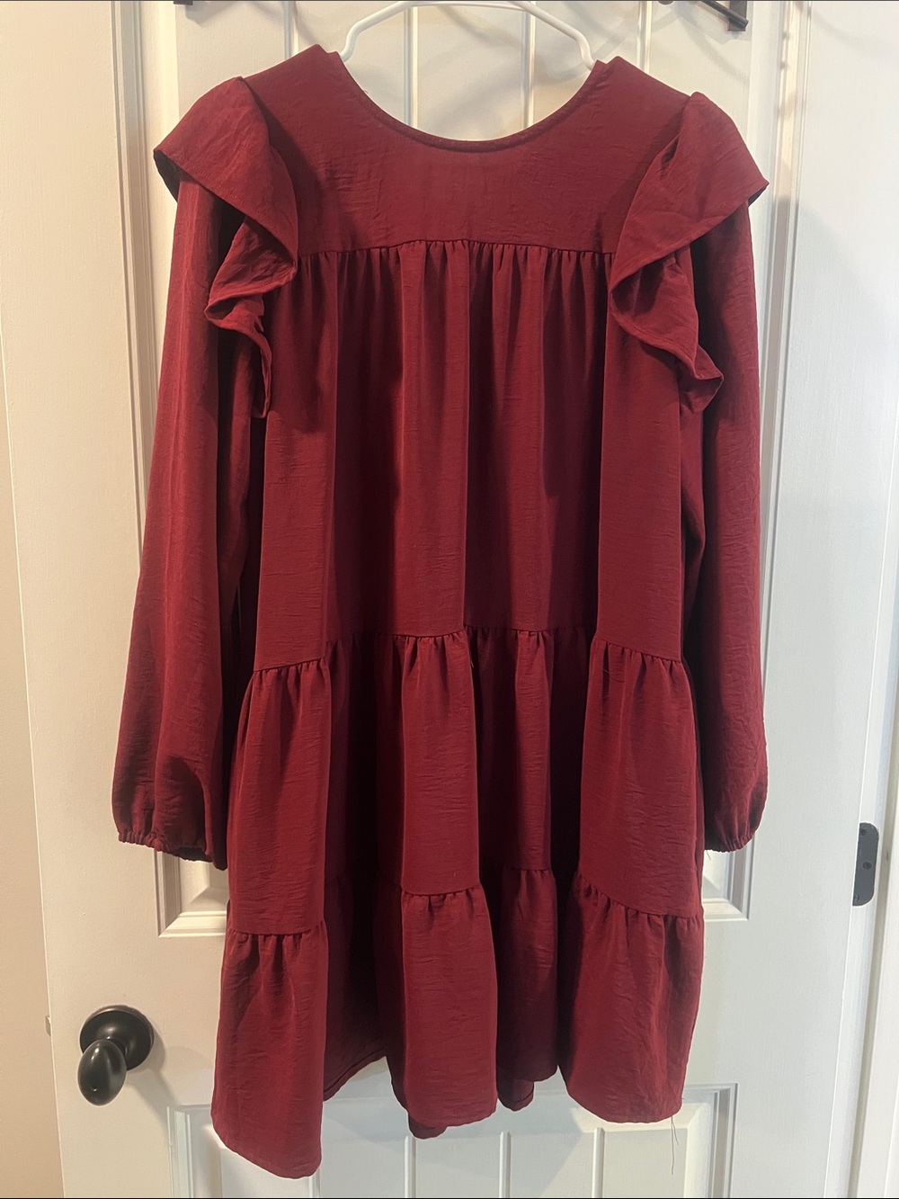 Newbury Kustom Girls Burgundy Ruffle Tiered Long-Sleeve Dress